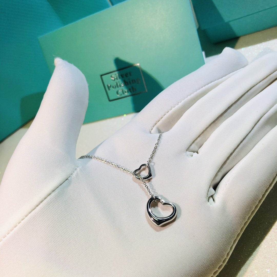 [Spark Jewels]OPEN HEART LARIAT NECKLACE SILVER