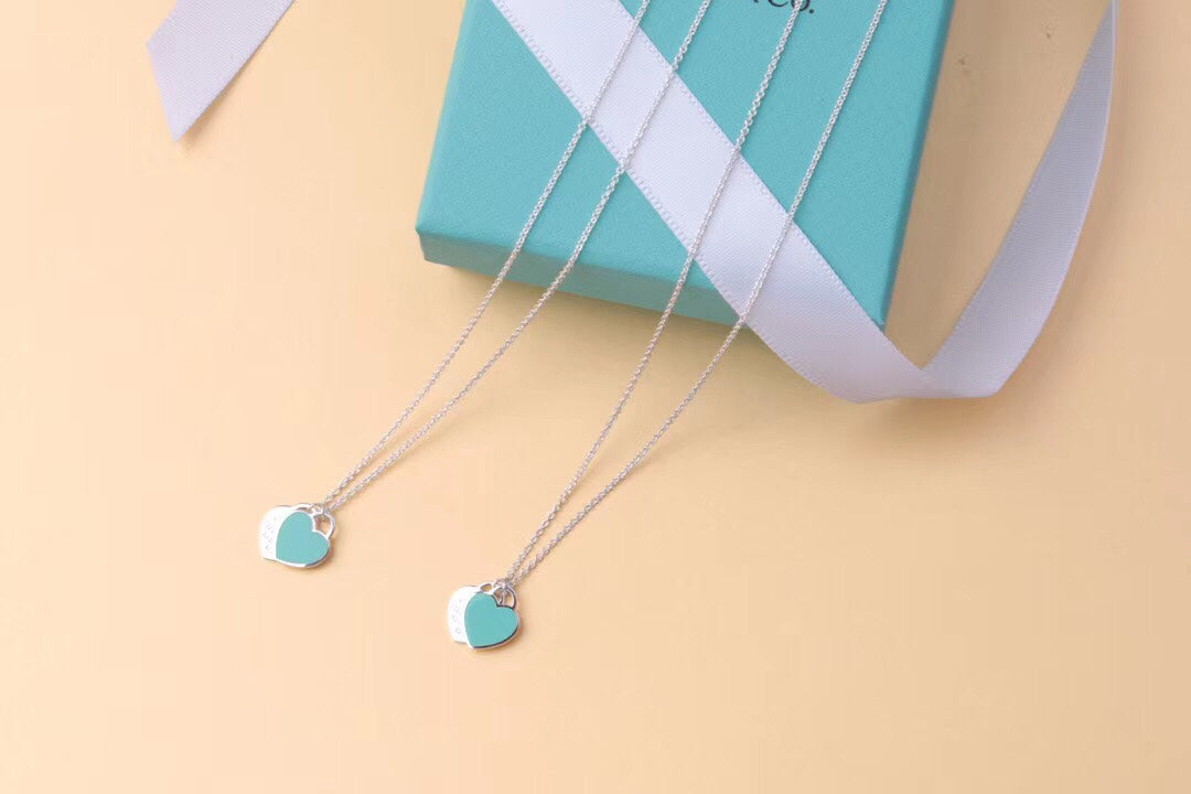 [Spark Jewels]DOUBLE HEART TAG PENDANT SILVER MINI NECKLACE