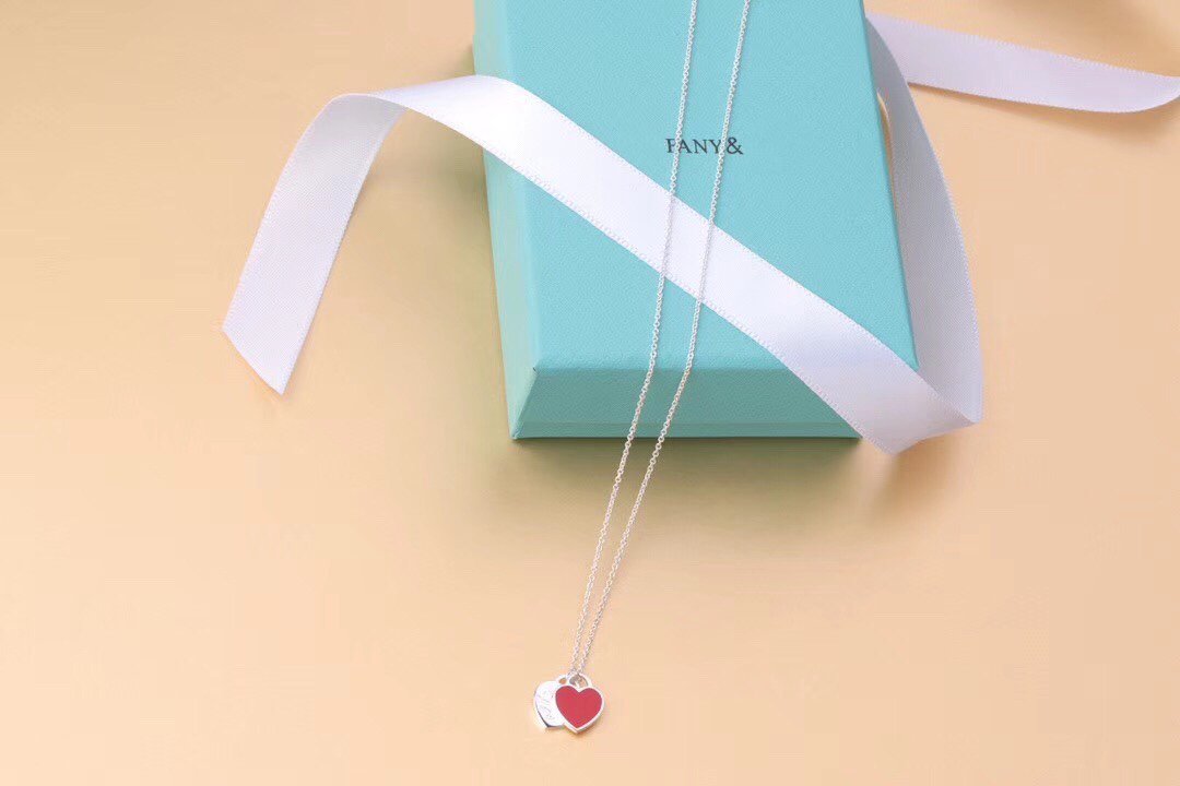 [Spark Jewels]DOUBLE HEART TAG PENDANT SILVER MINI NECKLACE