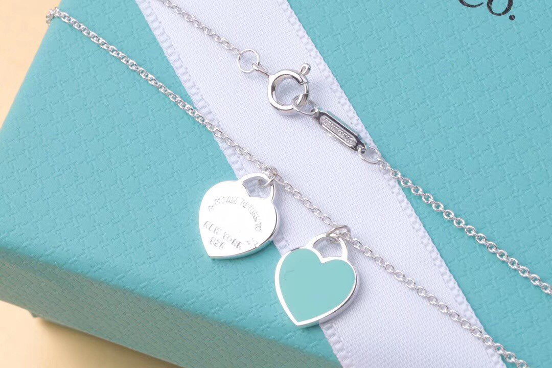 [Spark Jewels]DOUBLE HEART TAG PENDANT SILVER MINI NECKLACE