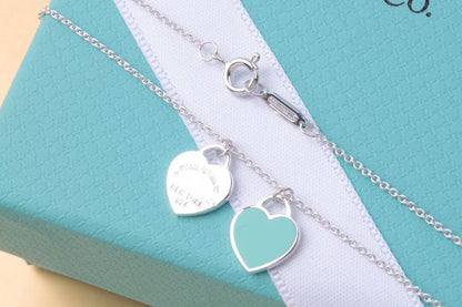[Spark Jewels]DOUBLE HEART TAG PENDANT SILVER MINI NECKLACE