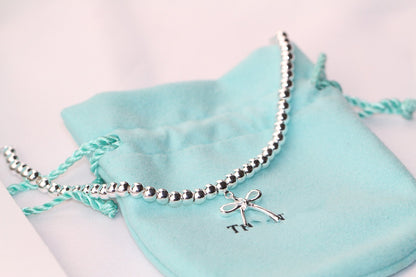 [Spark Jewels]STERLING SILVER BOW BEAD BRACELET