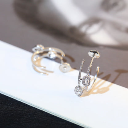 [⭐Aura]CREOLES MY TWIN 2 RANGS SILVER DIAMOND EARRINGS