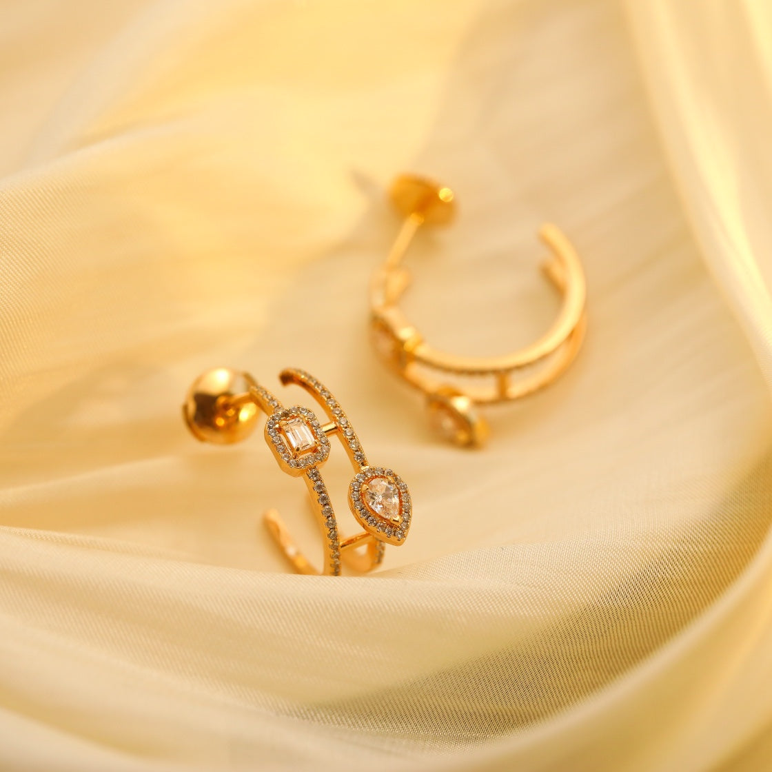 [⭐Aura]CREOLES MY TWIN 2 RANGS SILVER DIAMOND EARRINGS