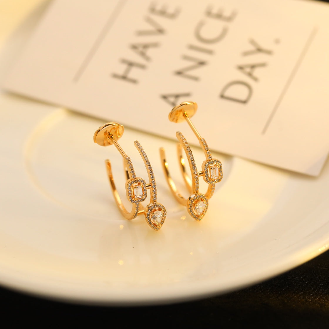 [⭐Aura]CREOLES MY TWIN 2 RANGS SILVER DIAMOND EARRINGS