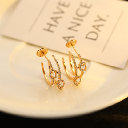 [⭐Aura]CREOLES MY TWIN 2 RANGS SILVER DIAMOND EARRINGS
