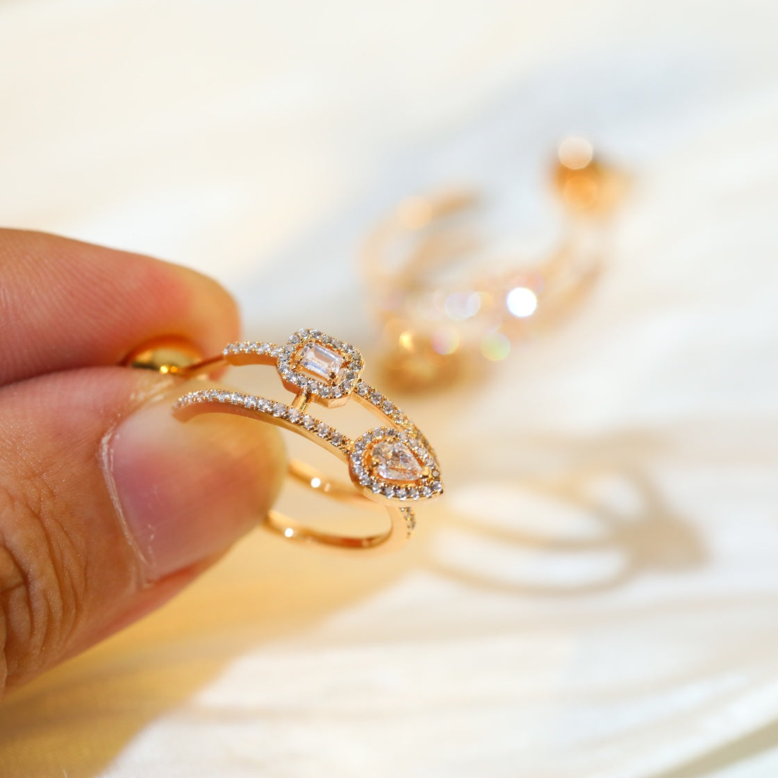 [⭐Aura]CREOLES MY TWIN 2 RANGS SILVER DIAMOND EARRINGS