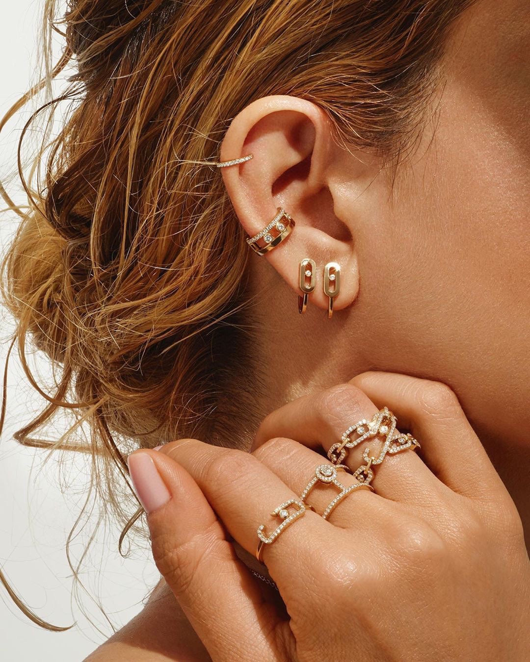 [⭐Aura]CREOLES MOVE UNO MINI 1 DIAMOND EARRINGS