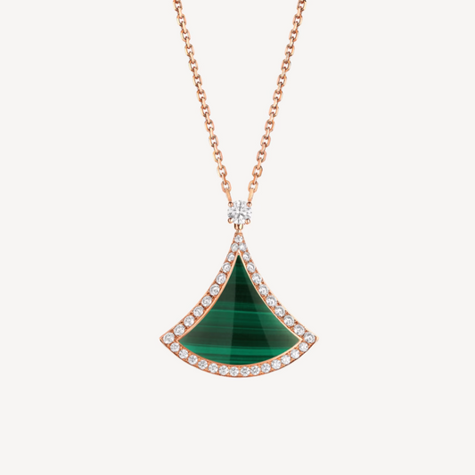 [⭐Aura]DREAM MALACHITE DIAMOND PAVED PINK GOLD NECKLACE