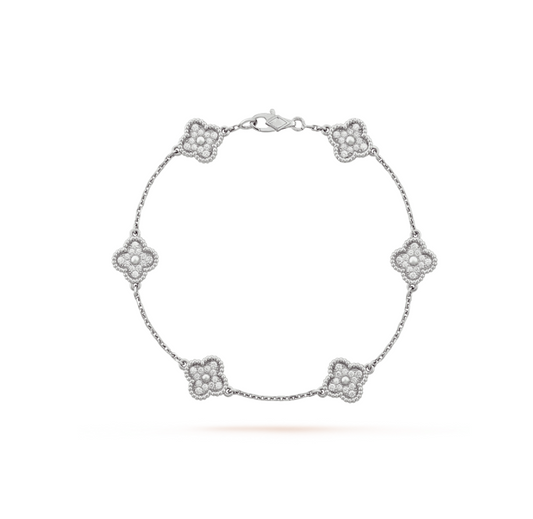 [⭐Aura]CLOVER 6 MOTIF SILVER DIAMOND BRACELET