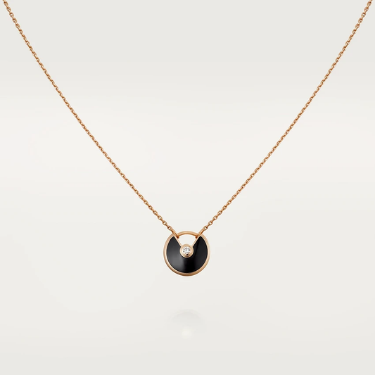 [⭐Aura]AMULETTE ROSE GOLD ONYX NECKLACE