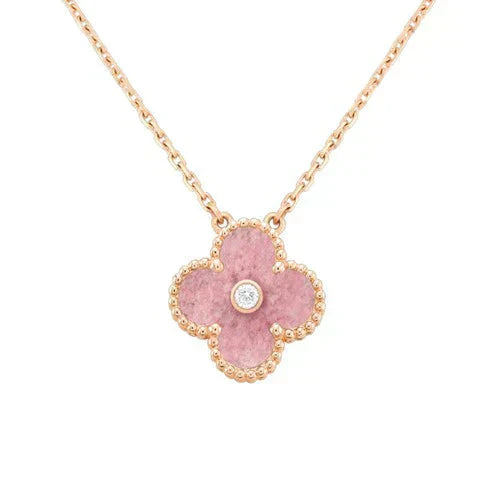 [⭐Aura]CLOVER 15MM DIAMOND RHODONITE NECKLACE