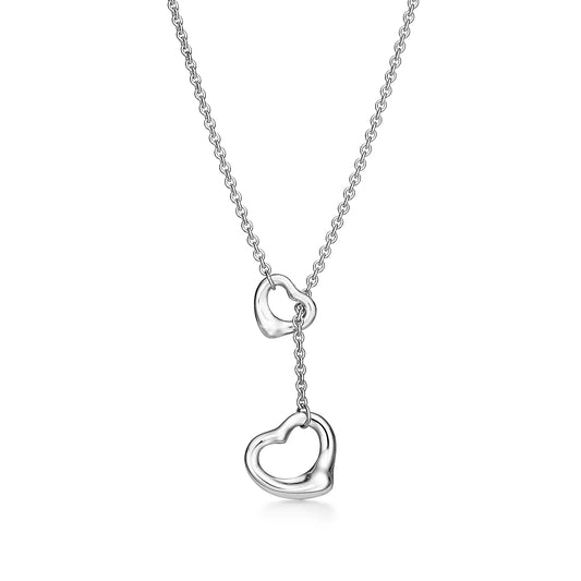 [Spark Jewels]OPEN HEART LARIAT NECKLACE SILVER