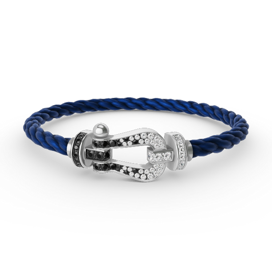 [⭐Aura]FORCE LARGE HORSESHOE BLACK WHITE DIAMOND BRACELET SILVER