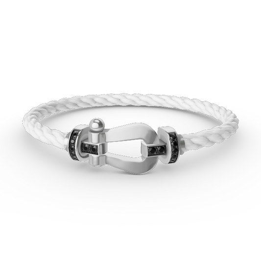 [⭐Aura]FORCE LARGE HORSESHOE BLACK DIAMOND BRACELET SILVER