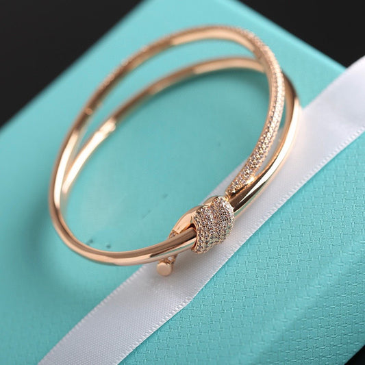 [Spark Jewels]KNOT DOUBLE ROW PINK GOLD DIAMOND BRACELET