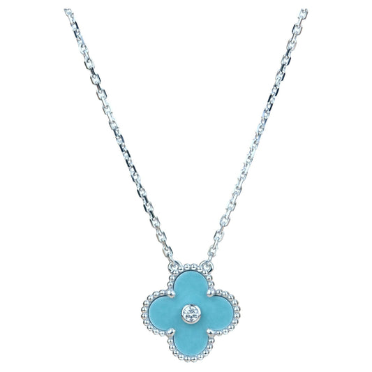 [⭐Aura]CLOVER 15MM DIAMOND SVRES PORCELAIN  NECKLACE SILVER