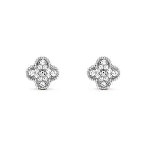 [⭐Aura]CLOVER 1 MOTIFS DIAMOND STUD EARRINGS SILVER