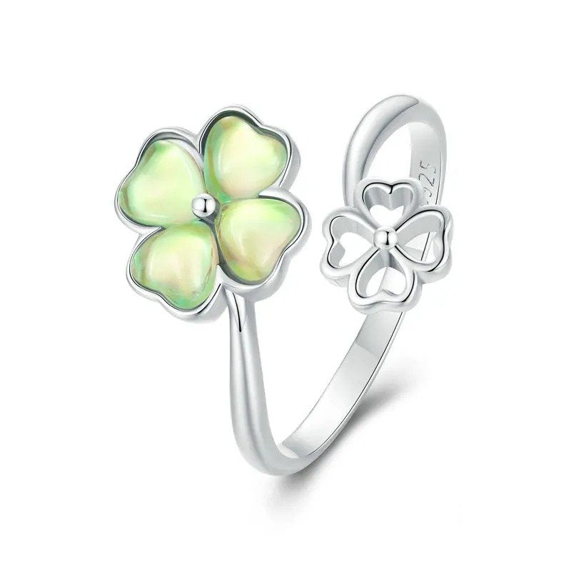 White Gold Plated Spark Four-Leaf Clover Ring