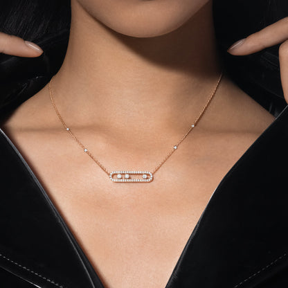 [⭐Aura] Move Pave_ Rose Gold Diamond Necklace