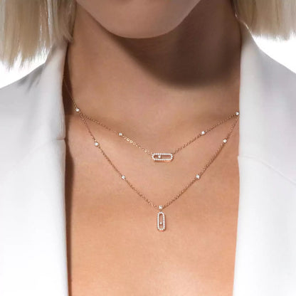 [⭐Aura]2 Rows Rose Gold Diamond Pave_ Necklace Move Uno