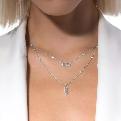 [⭐Aura]2 Rows Rose Gold Diamond Pave_ Necklace Move Uno