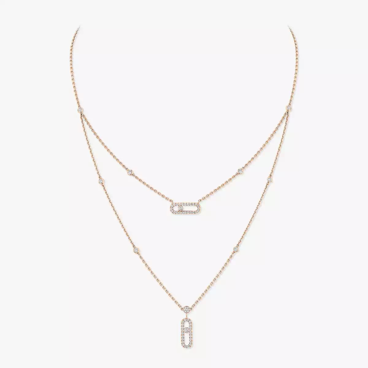 [⭐Aura]2 Rows Rose Gold Diamond Pave_ Necklace Move Uno