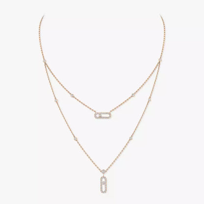 [⭐Aura]2 Rows Rose Gold Diamond Pave_ Necklace Move Uno