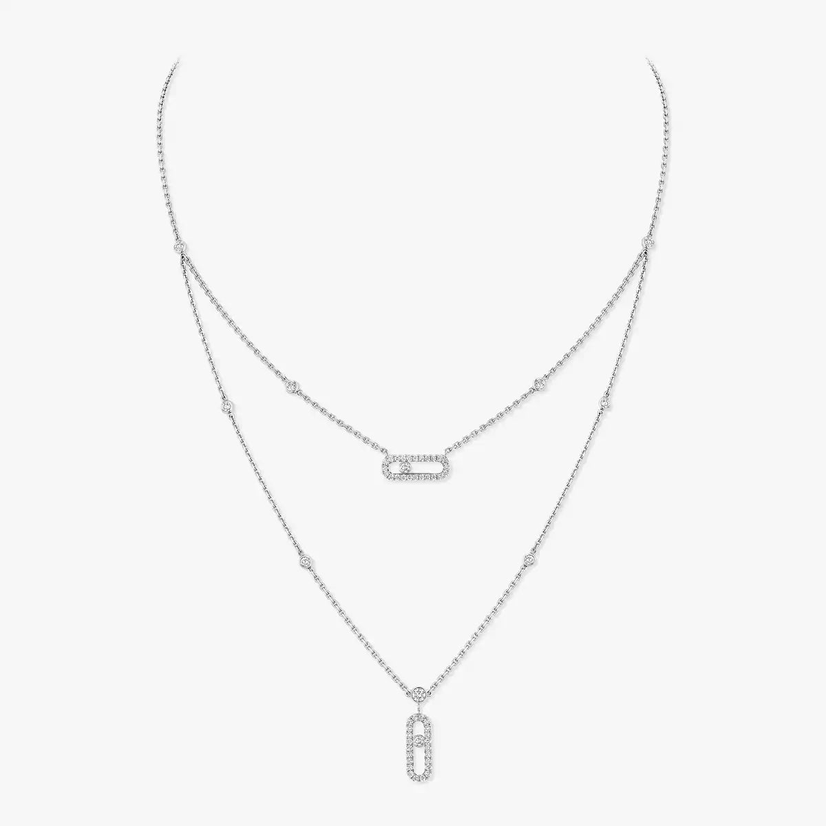 [⭐Aura]2 Rows Rose Gold Diamond Pave_ Necklace Move Uno