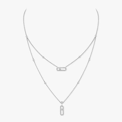 [⭐Aura]2 Rows Rose Gold Diamond Pave_ Necklace Move Uno