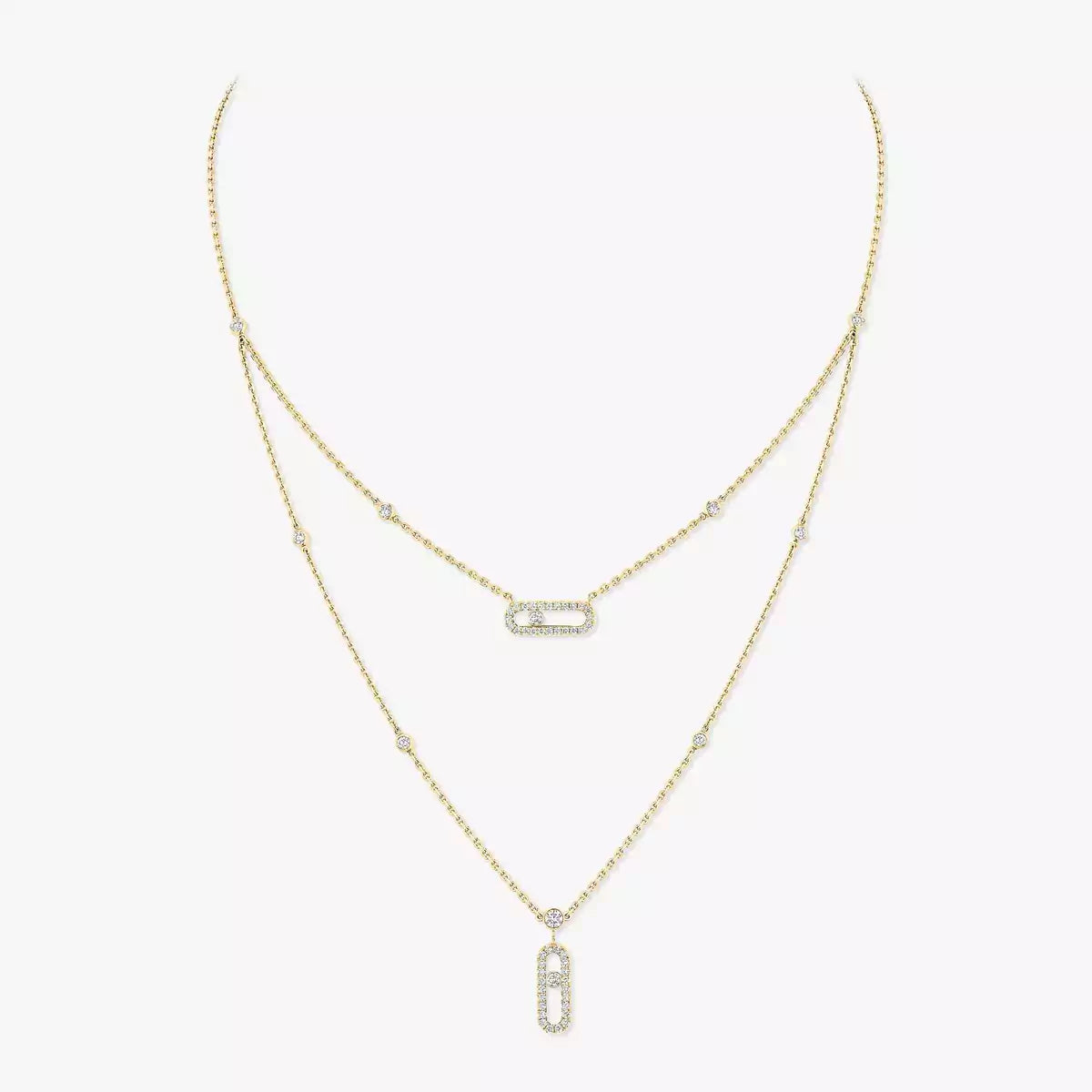 [⭐Aura]2 Rows Rose Gold Diamond Pave_ Necklace Move Uno