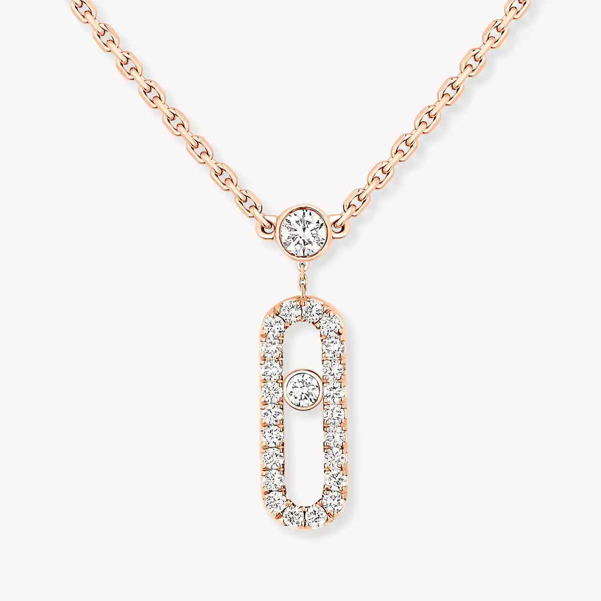[⭐Aura]2 Rows Rose Gold Diamond Pave_ Necklace Move Uno