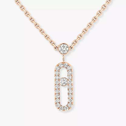 [⭐Aura]2 Rows Rose Gold Diamond Pave_ Necklace Move Uno