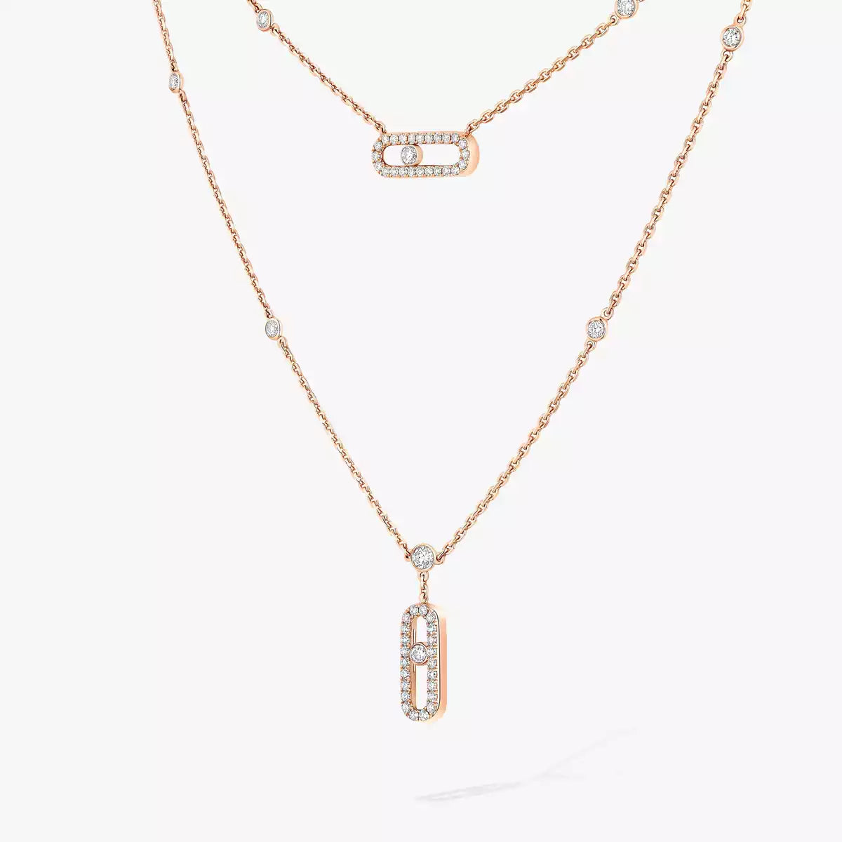 [⭐Aura]2 Rows Rose Gold Diamond Pave_ Necklace Move Uno