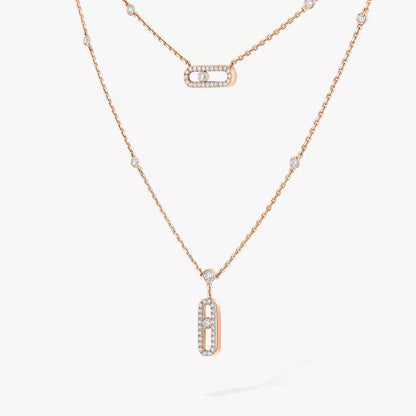 [⭐Aura]2 Rows Rose Gold Diamond Pave_ Necklace Move Uno