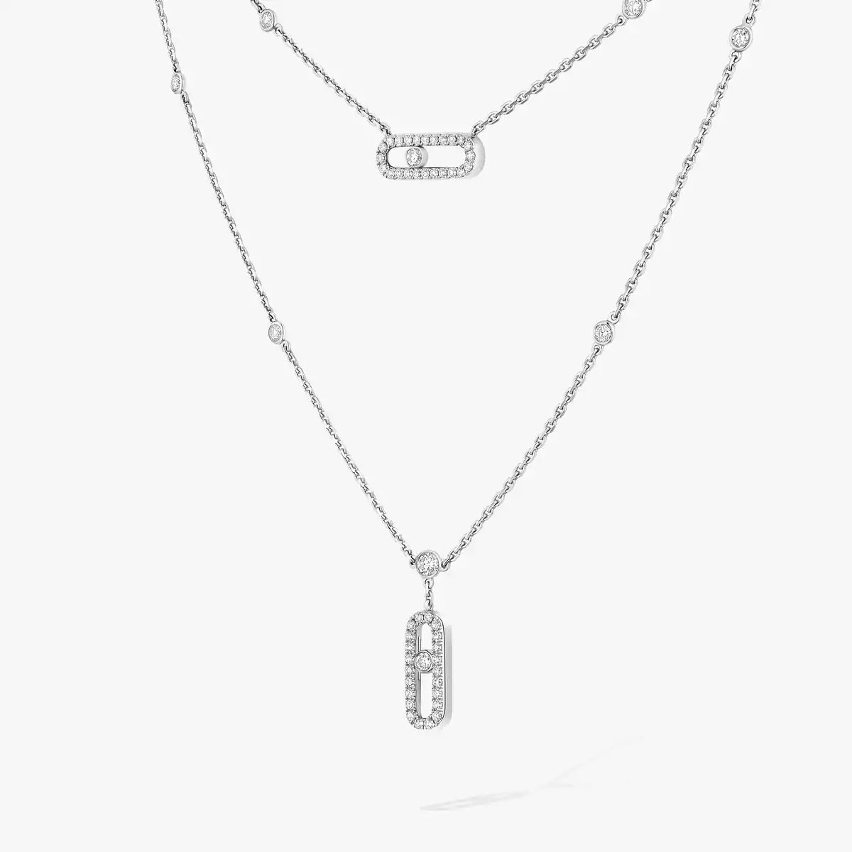 [⭐Aura]2 Rows Rose Gold Diamond Pave_ Necklace Move Uno