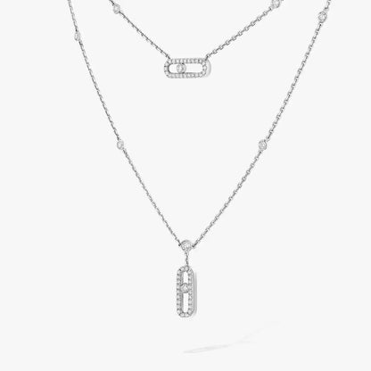 [⭐Aura]2 Rows Rose Gold Diamond Pave_ Necklace Move Uno