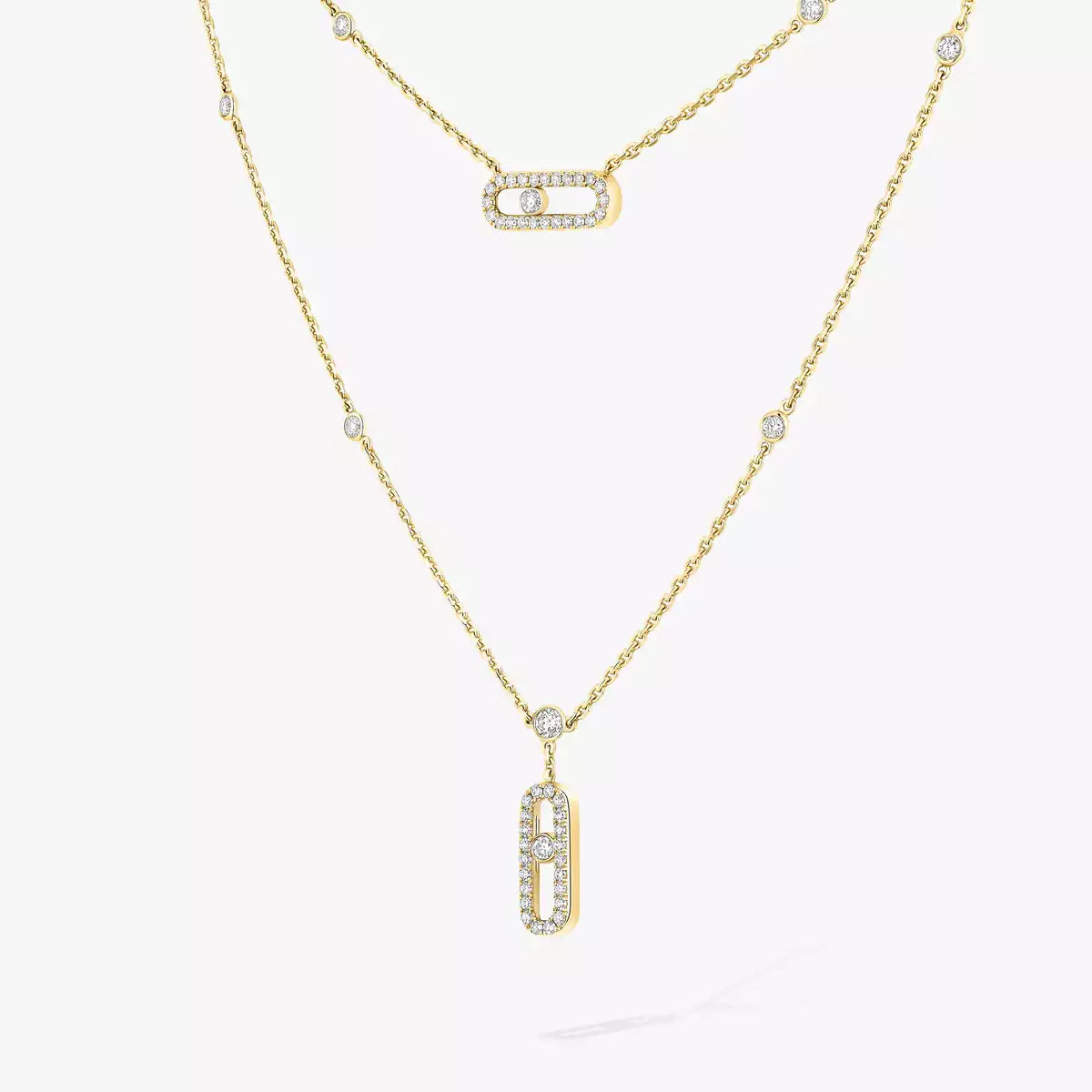 [⭐Aura]2 Rows Rose Gold Diamond Pave_ Necklace Move Uno