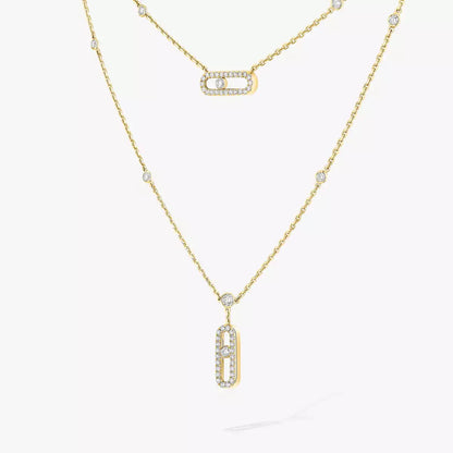 [⭐Aura]2 Rows Rose Gold Diamond Pave_ Necklace Move Uno