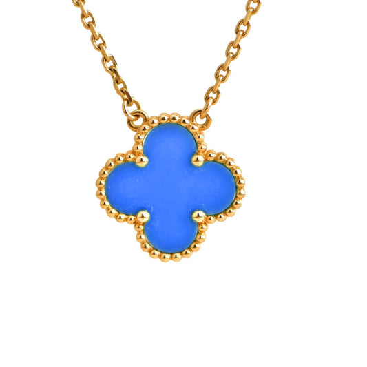 [⭐Aura]CLOVER 15MM BLUE AGATE NECKLACE