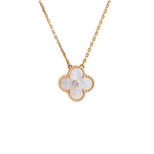 [⭐Aura]CLOVER 15MM DIAMOND WHITE FRITILLARIA NECKLACE