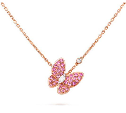 [⭐Aura]BUTTERFLY RED DIAMOND ROSE GOLD NECKLACE