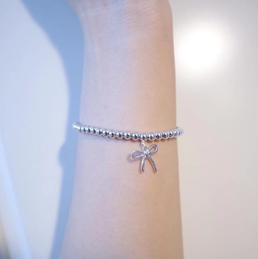 [Spark Jewels]STERLING SILVER BOW BEAD BRACELET