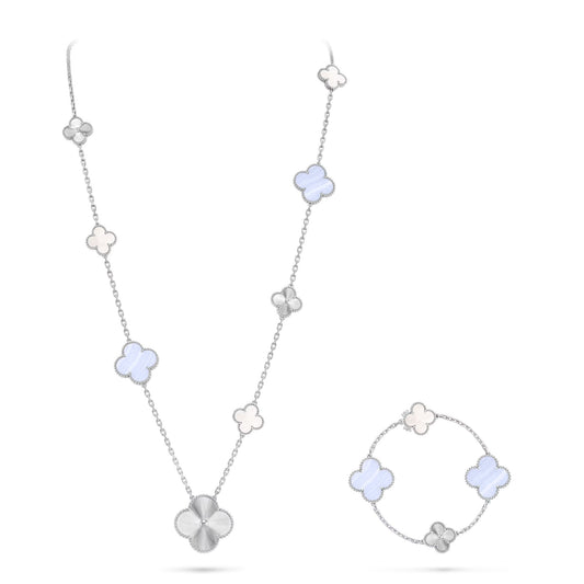 [⭐Aura]DETACHABLE CLOVER 15(11+4) FLOWER SILVER NECKLACE SET