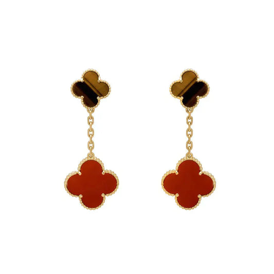 [⭐Aura]CLOVER  2 MOTIF  TIGER EYE CARNELIAN EARRINGS