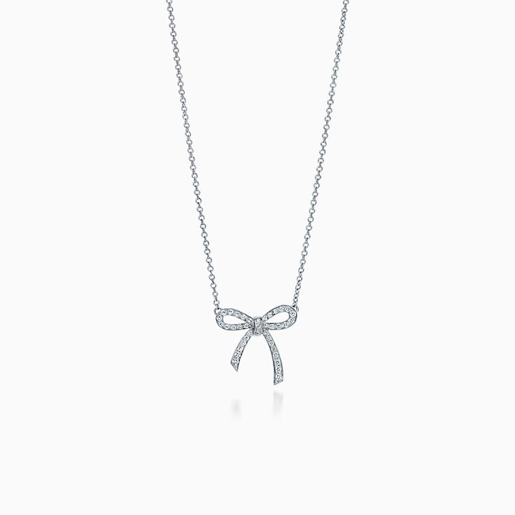 [Spark Jewels]RIBBON NECKLACE BOW PENDANT DIAMOND CHARM CHAIN
