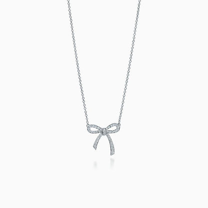 [Spark Jewels]RIBBON NECKLACE BOW PENDANT DIAMOND CHARM CHAIN
