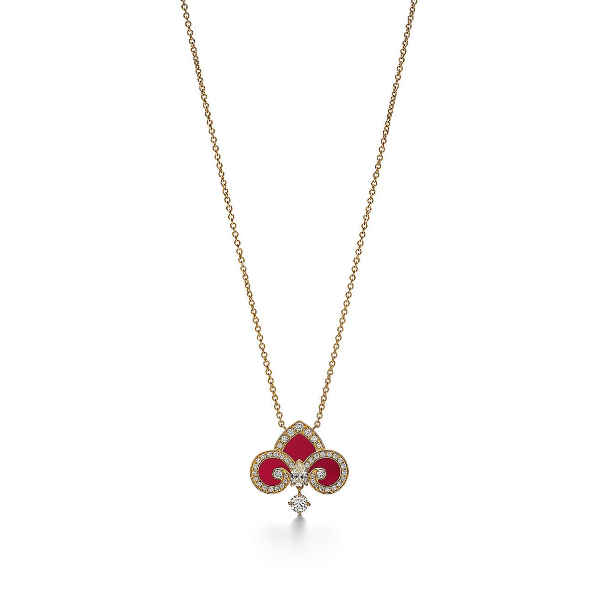 [Spark Jewels]FLEUR DE LIS PINK GOLD DIAMOND NECKLACE