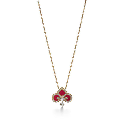 [Spark Jewels]FLEUR DE LIS PINK GOLD DIAMOND NECKLACE