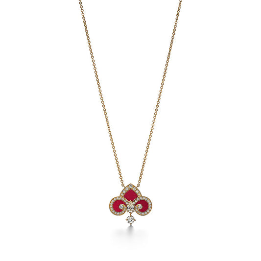 [Spark Jewels]FLEUR DE LIS PINK GOLD DIAMOND NECKLACE